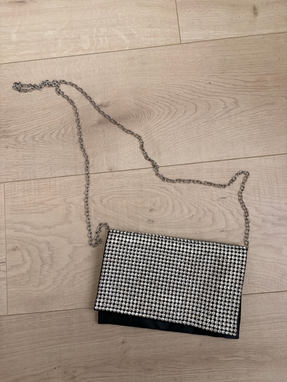 Rhinestone Chain Crossbody Clutch - Black